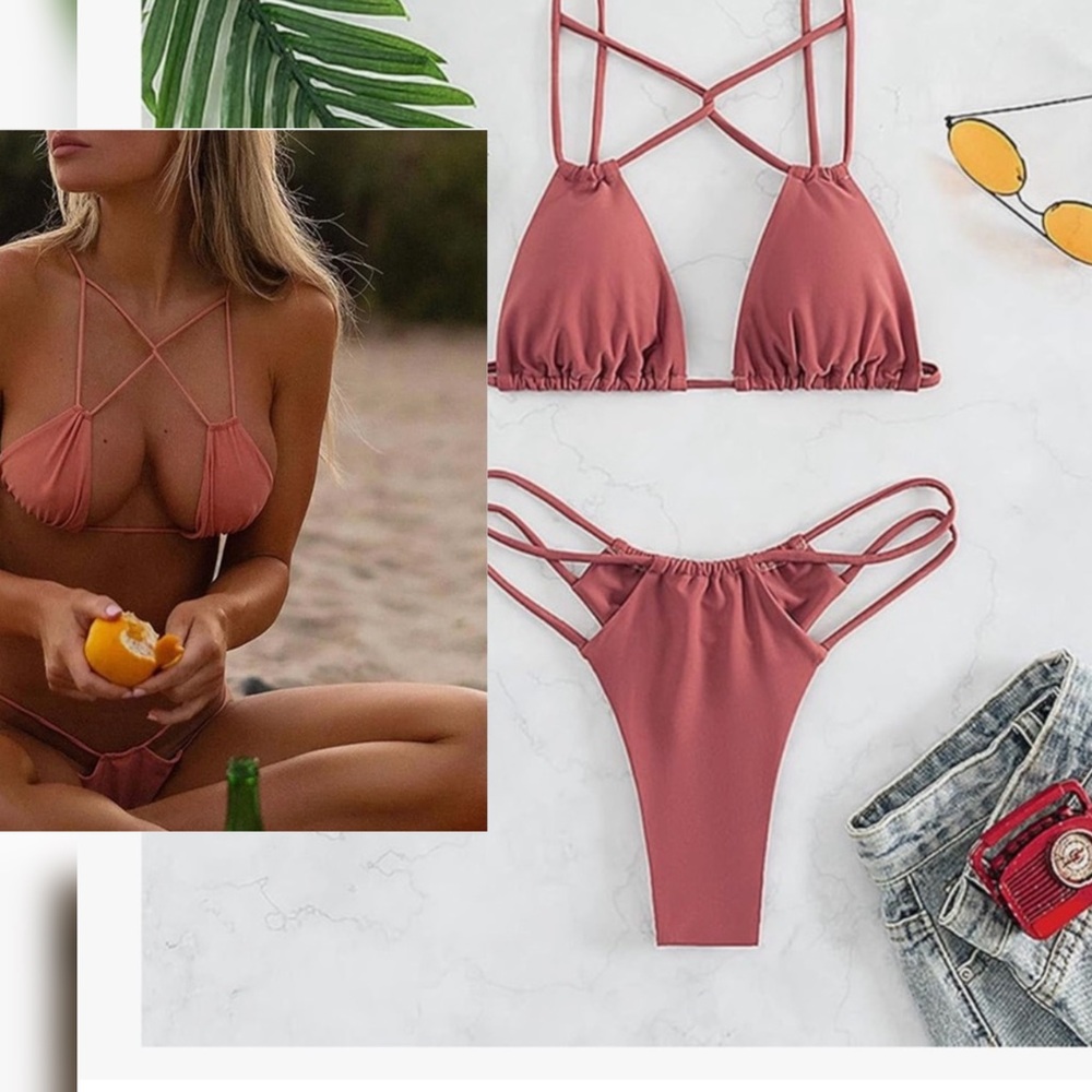 🔥 🆕 Two-Piece Criss-Cross Bikini – Russet Red (Size L) 🔥